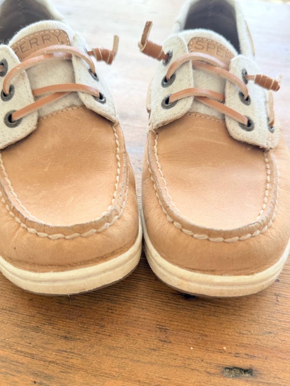 Sperry Top-Sider Women’s Boat Shoes Tan Leather Wool Blend Upper Size 8 - Picture 11 of 15